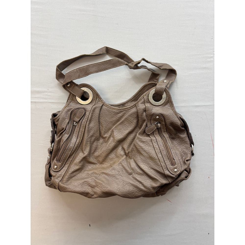 Rosetti Taupe Brown Faux Leather Slouchy Hobo Shoulder Bag Silver Hardware